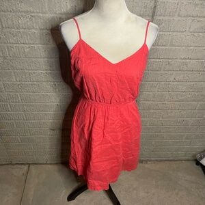 J.CREW Linen Pink Spaghetti‎ Strap V Neck Elastic Waist Tank Mini Dress Size S